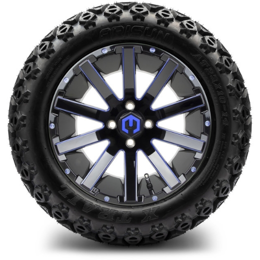 Picture of MODZ® MAG WHEEL Series K03 - Mauler - OFF ROAD 23X10-14" GLOSSY BLACK WITH BALL MILL BLUE CLEAR COAT (14x7")