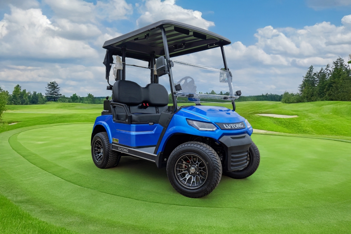 Picture of PREMIUM 2 Seater, 48v, 4kW aC Motor, LVTONG 48M-350A Controller, 80AH ECO Lithium , On Board Charger, Split Windscreen, Multi Function Display(speedo, SOC, lights, ETC) , Safety Belts, Light System, 12" Alloys, 2x Keys, 4 Wheel Disc Brake with EM Brake, Multifunction Storage Boxes, Front Independent Suspension with Double Individual Swing Arm, PREMIUM Black Seats with LOGO, Black Roof, dual usb.