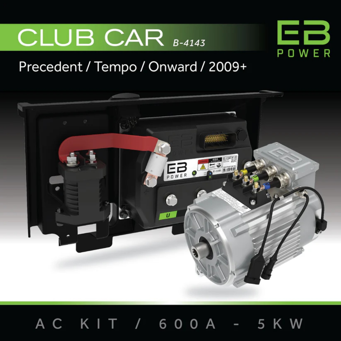 Picture of ECO SYSTEM AC PERFORMANCE UPGRADE KIT SUIT CLUB CAR PRECEDENT (2009+) - 600A CONTROLLER + 5KW MOTOR. KIT INCLUDES: AC CONTROLLER, AC MOTOR, MOUNT PLATE, 400AMP SOLENOID, 3 POS SWITCH, TOW/RUN SWITCH, COMPLETE REPLACEMENT HARNESS, BATTERY & MOTOR CABLES.