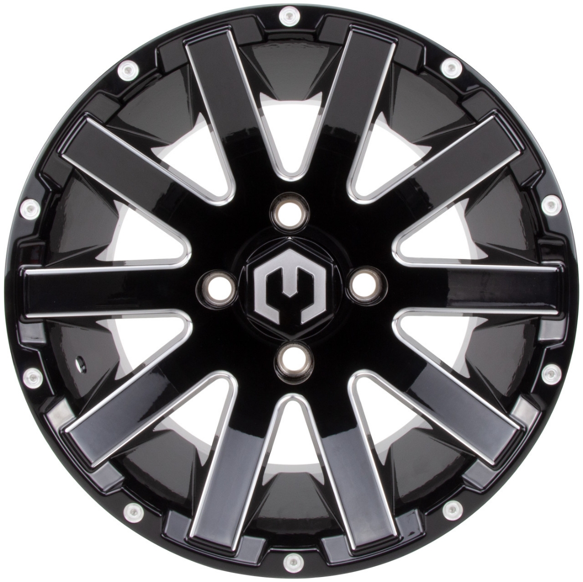 Picture of MODZ® MAG WHEEL - MAULER (K03) - GLOSSY BLACK WITH BALL MILL BLUE CLEAR COAT (14x7") FITTED WITH ODYSSEY 215/35-14" TYRE
