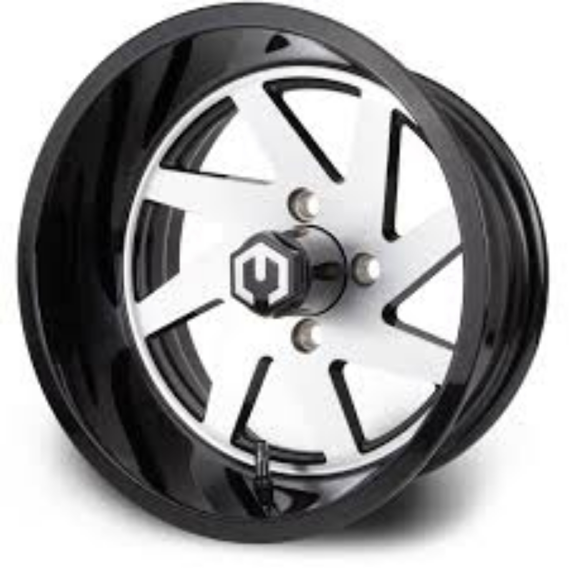 Picture of MODZ® MAG WHEEL - FURY (K04) - GLOSSY BLACK WITH MACHINED FACE BLACK LIP (14x7") FITTED WITH ODYSSEY 215/35-14" TYRE