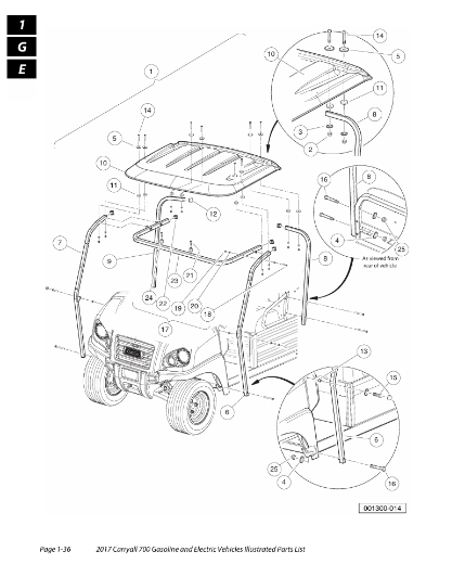 Picture of CLUB CAR CARRYALL 700 REAR, STRUT/ROOF UPRIGHT, BENT, PASSENGER SIDE